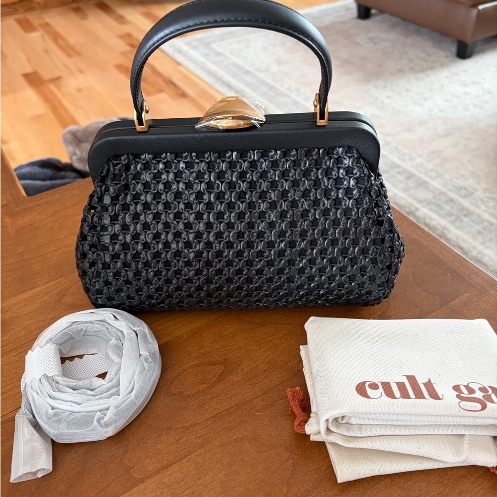 NWT cult gaia Black Zuma Crossbody Woven Top-Handle Clutch